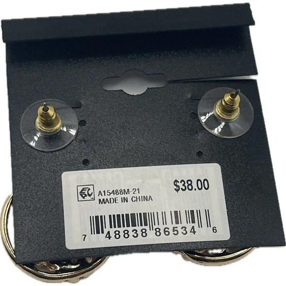 Guess Butterfly Lilac-Pink Accent Stones Gold-Tone Front Facing Hoop Earrings - Picture 5 of 5